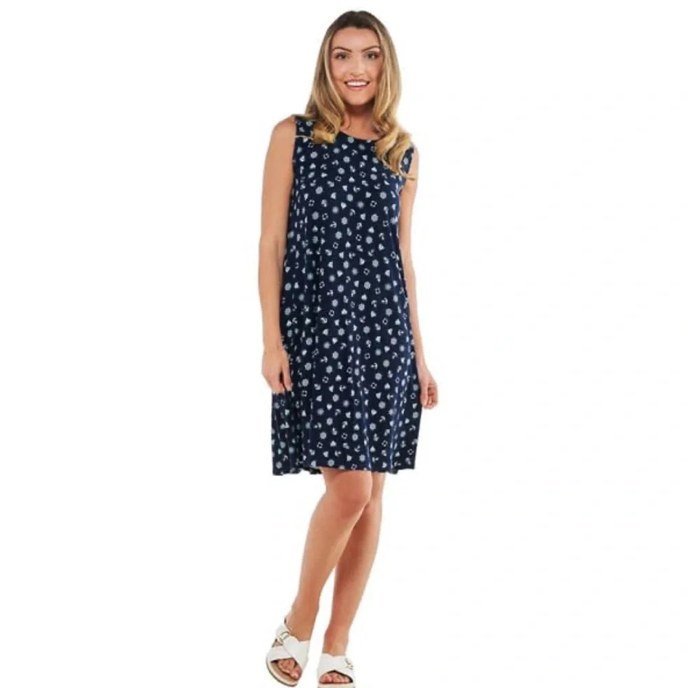 NWT Harlow & Rose Sleeveless Nautical  Flattering Shift Dress 1X Comfortable